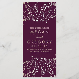 Baby's Breath Gold and Plum Wedding Programs Programme