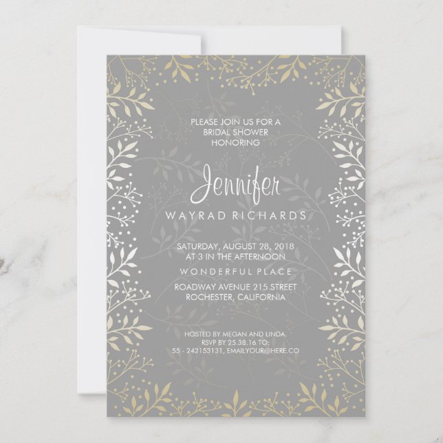 Baby's Breath Gold and Silver Bridal Shower Invitation (Front)