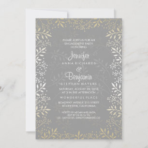 Baby's Breath Gold and Silver Engagement Party Invitation