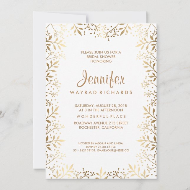 Baby's Breath Gold and White Bridal Shower Invitation (Front)