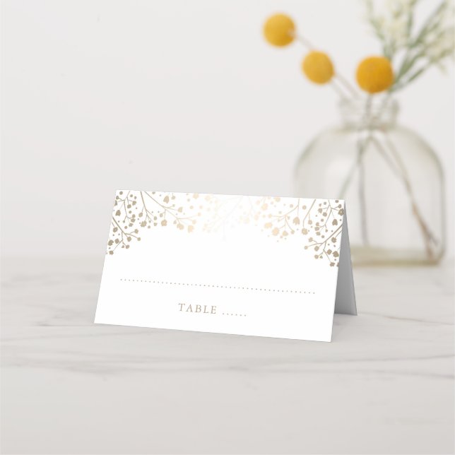 Baby's Breath Gold and White Elegant Wedding Place Card (Front)