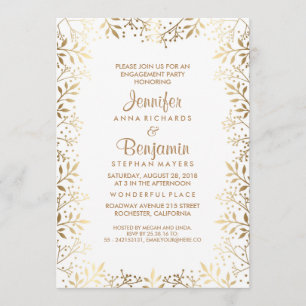 Baby's Breath Gold and White Engagement Party Invitation