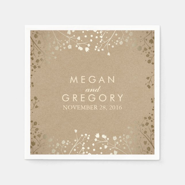 Baby's Breath Gold Floral Wedding Napkin (Front)