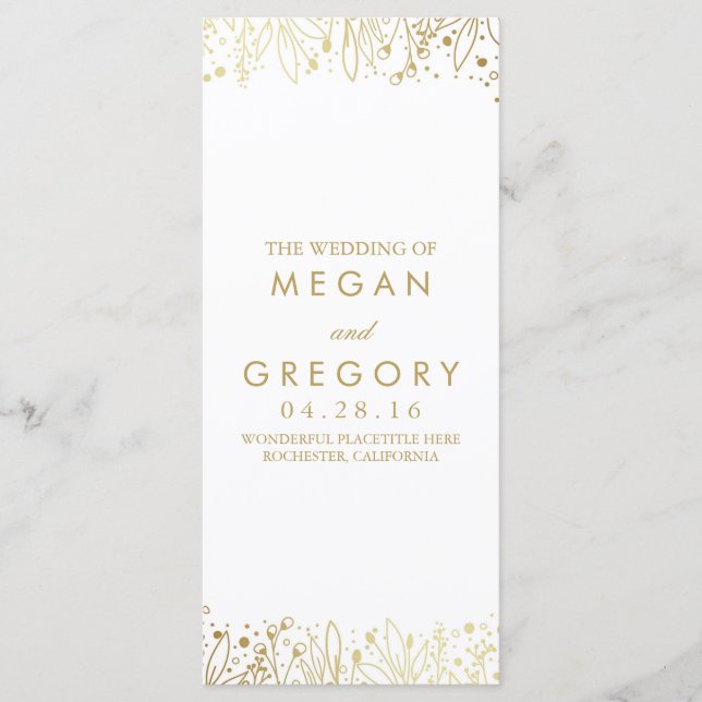 Baby's Breath Gold Floral Wedding Programs Programme (Front)