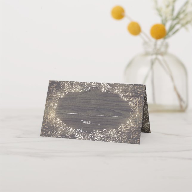 Baby's Breath Gold Flowers Wreath Rustic Wedding Place Card (Front)