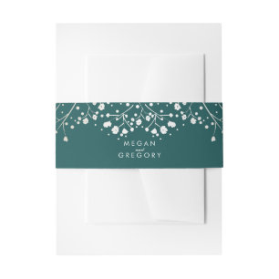 Baby's Breath Gold Foil and Teal Colours Wedding Invitation Belly Band