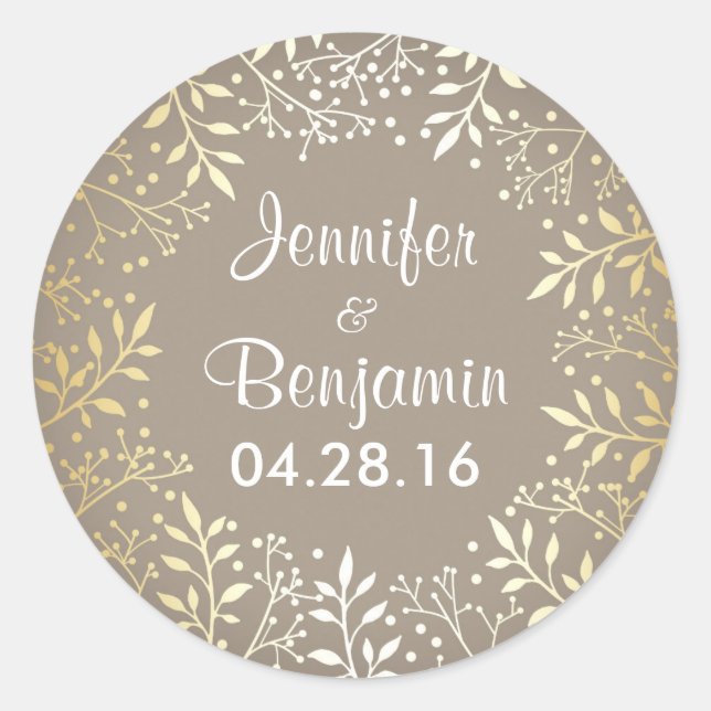 Baby's Breath Gold Foil Elegant Wedding Classic Round Sticker (Front)