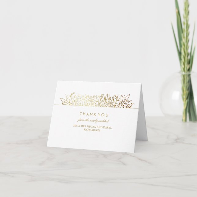 Baby's Breath Gold Foil Florals Wedding Thank You Card (Front)