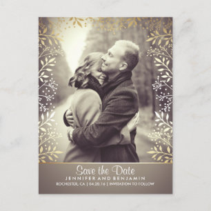 Baby's Breath Gold Foil Photo Save the Date Announcement Postcard