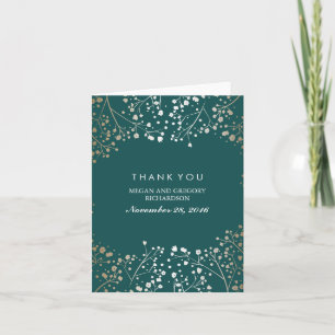 Baby's Breath Gold Foil Teal Wedding Thank You Card