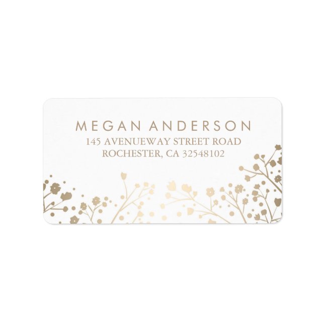 Baby's Breath Gold Foil White Wedding Label (Front)
