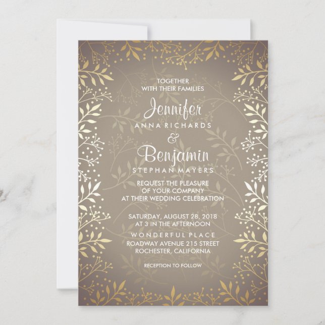 Baby's Breath Gold Wedding Invitation (Front)