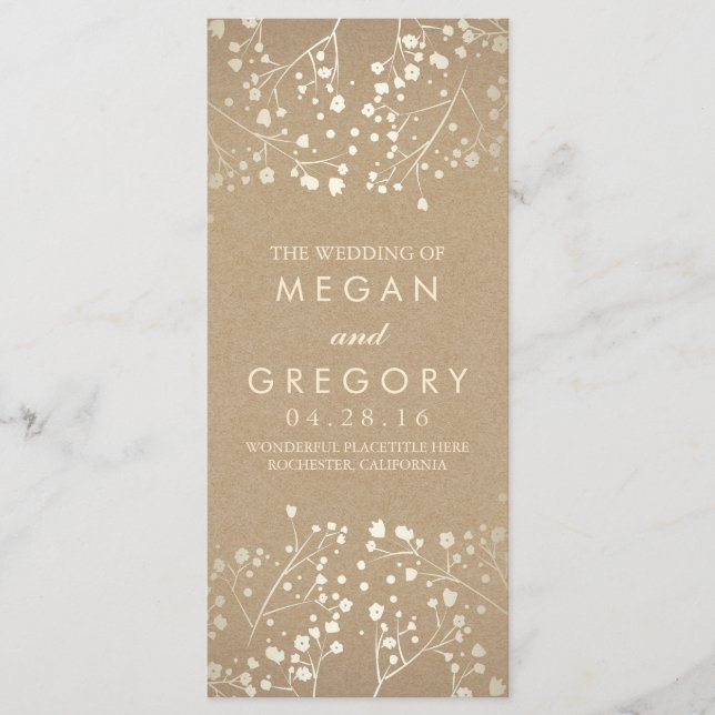 Baby's Breath Gold Wedding Programs Programme (Front)
