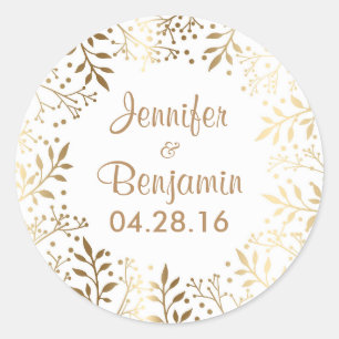 Baby's Breath Gold White Elegant Wedding Classic Round Sticker