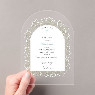 Baby's Breath Greek Orthodox Baptism Blue Boy Acrylic Invitations