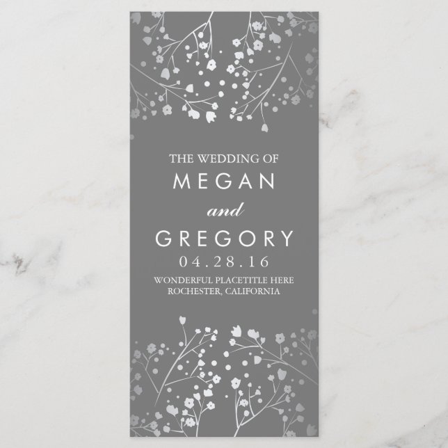 Baby's Breath Grey and Silver Wedding Program Programme (Front)