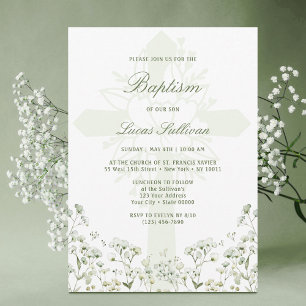 Baby's Breath Holy Cross Baptism Invitation
