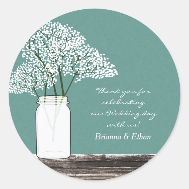 Baby's Breath in Mason Jar Rustic Stickers (Front)