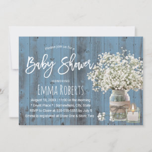 Baby's Breath Jar & Candle Dusty Blue Baby Shower Invitation