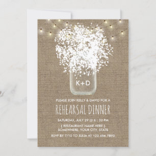 Baby's Breath Jar Rustic Wedding Rehearsal Dinner Invitation