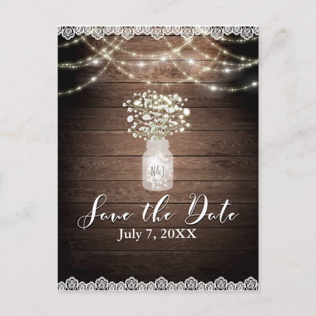Baby's Breath Lights Rustic Wedding Save the Date Announcement Postcard (Front)
