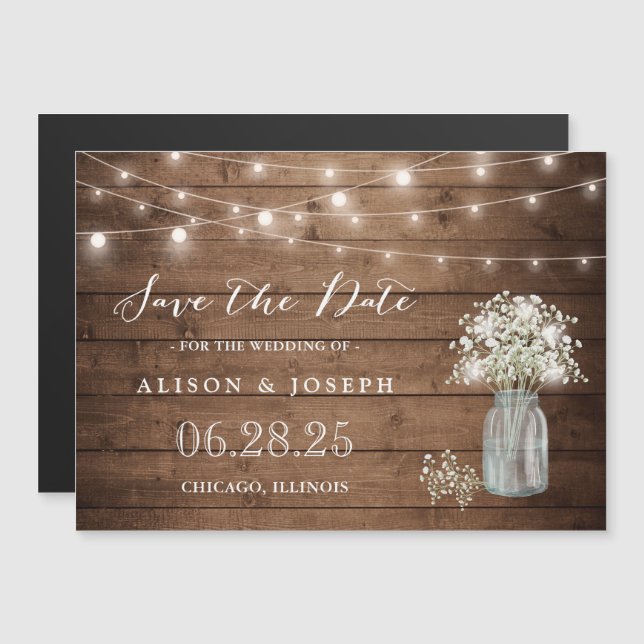 Baby's Breath Lights Save the Date Magnetic Card (Front/Back)