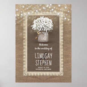 Baby's Breath Mason Jar and Burlap Wedding Welcome Poster
