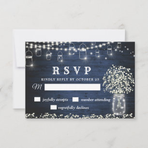 Baby's Breath Mason Jar Blue Rustic RSVP Card
