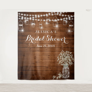 Baby's Breath Mason Jar Bridal Shower Backdrop Tapestry