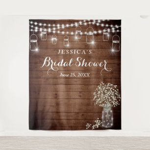 Baby's Breath Mason Jar Bridal Shower Backdrop Tapestry