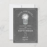 Baby's Breath & Mason Jar Chalkboard Save The Date