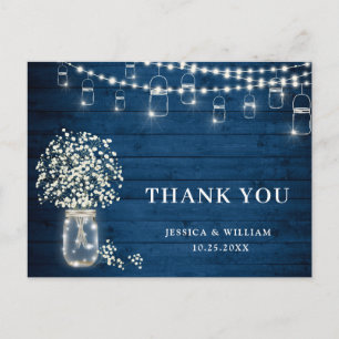 Baby's Breath Mason Jar Lights Rustic Thank You Postcard