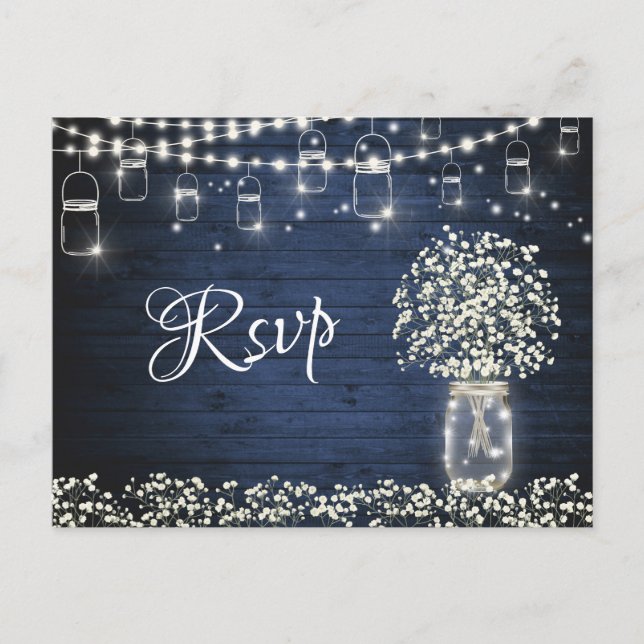 Baby's Breath Mason Jar RSVP Card with Meal Choice (Front)