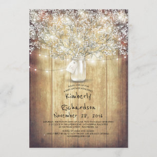 Baby's Breath Mason Jar Rustic Barn Baby Shower Invitation