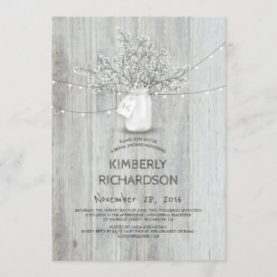 Baby's Breath Mason Jar Rustic Barn Bridal Shower Invitation