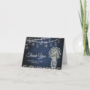 Baby's Breath Mason Jar Rustic Blue Wood Floral Thank You Card