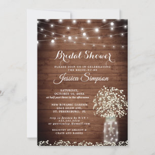 Baby's Breath Mason Jar Rustic Bridal Shower Invitation
