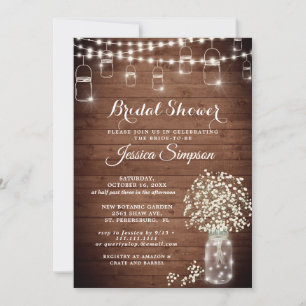 Baby's Breath Mason Jar Rustic Bridal Shower Invitation