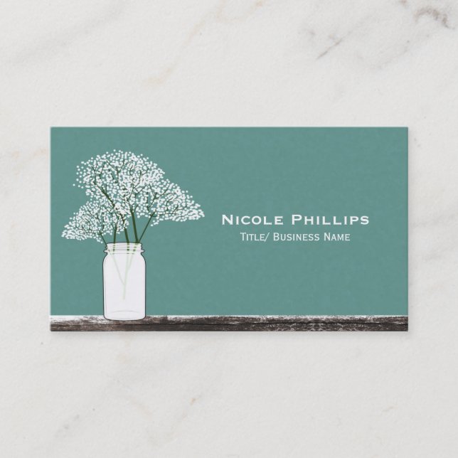 Baby's Breath Mason Jar Rustic Business Card (Front)