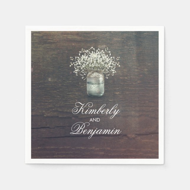 Baby's Breath Mason Jar Rustic Country Barn Napkin (Front)