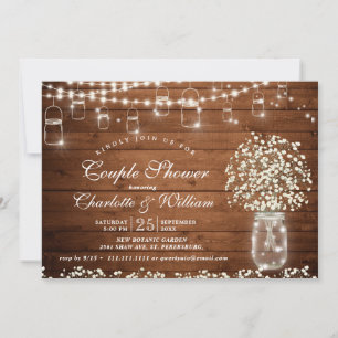 Baby's Breath Mason Jar Rustic Couple Shower Invitation