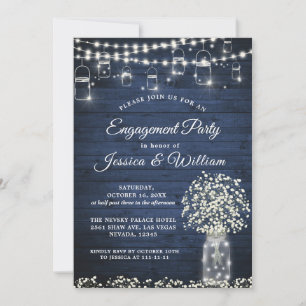 Baby's Breath Mason Jar Rustic Engagement Party Invitation