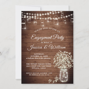 Baby's Breath Mason Jar Rustic Engagement Party Invitation
