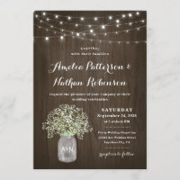 Babys Breath Mason Jar Rustic Fairy Lights Wedding