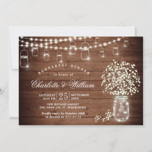 Baby's Breath Mason Jar Rustic Rehearsal Dinner Invitation