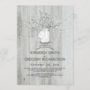 Baby's Breath Mason Jar Rustic Rehearsal Dinner Invitation