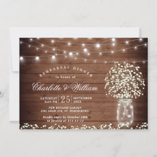Baby's Breath Mason Jar Rustic Rehearsal Dinner Invitation