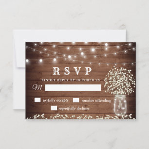 Baby's Breath Mason Jar Rustic RSVP Card