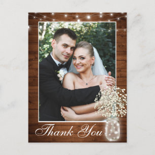 Baby's Breath Mason Jar Rustic Thank You Photo Postcard