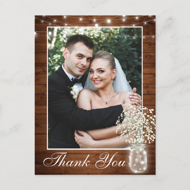 Baby's Breath Mason Jar Rustic Thank You Photo Postcard (Front)